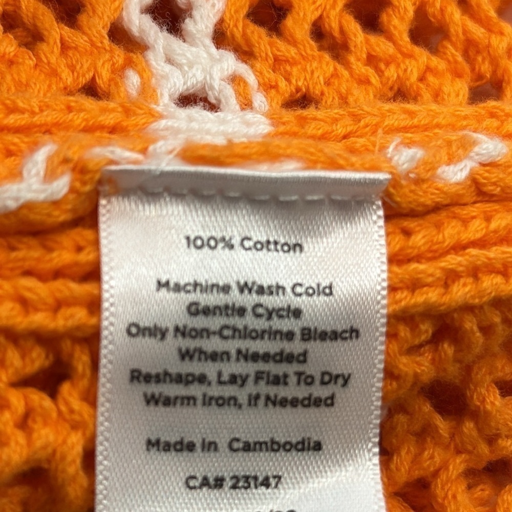 Talbots Open Knit Crochet Tunic Sweater Orange Stripes Cotton Med Pet Beach - Picture 10 of 10